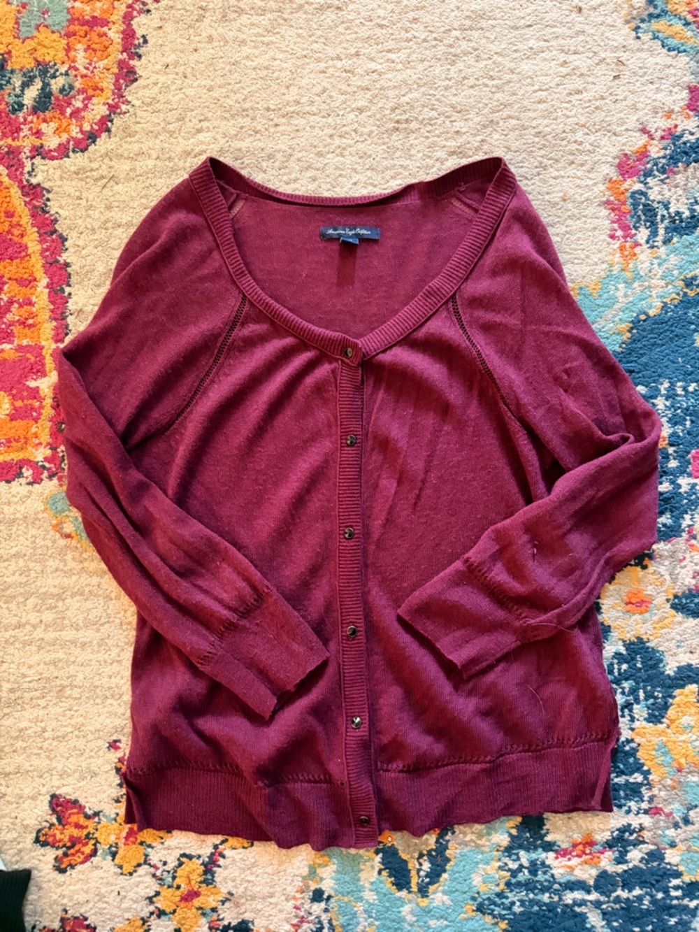 American Eagle Outfitters Burgundy Button-Up Knit Cardigan